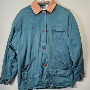 OUTBROOK Barn Coat Green Corduroy Collar Plaid‎ Lined Barn Field Jacket Womens S